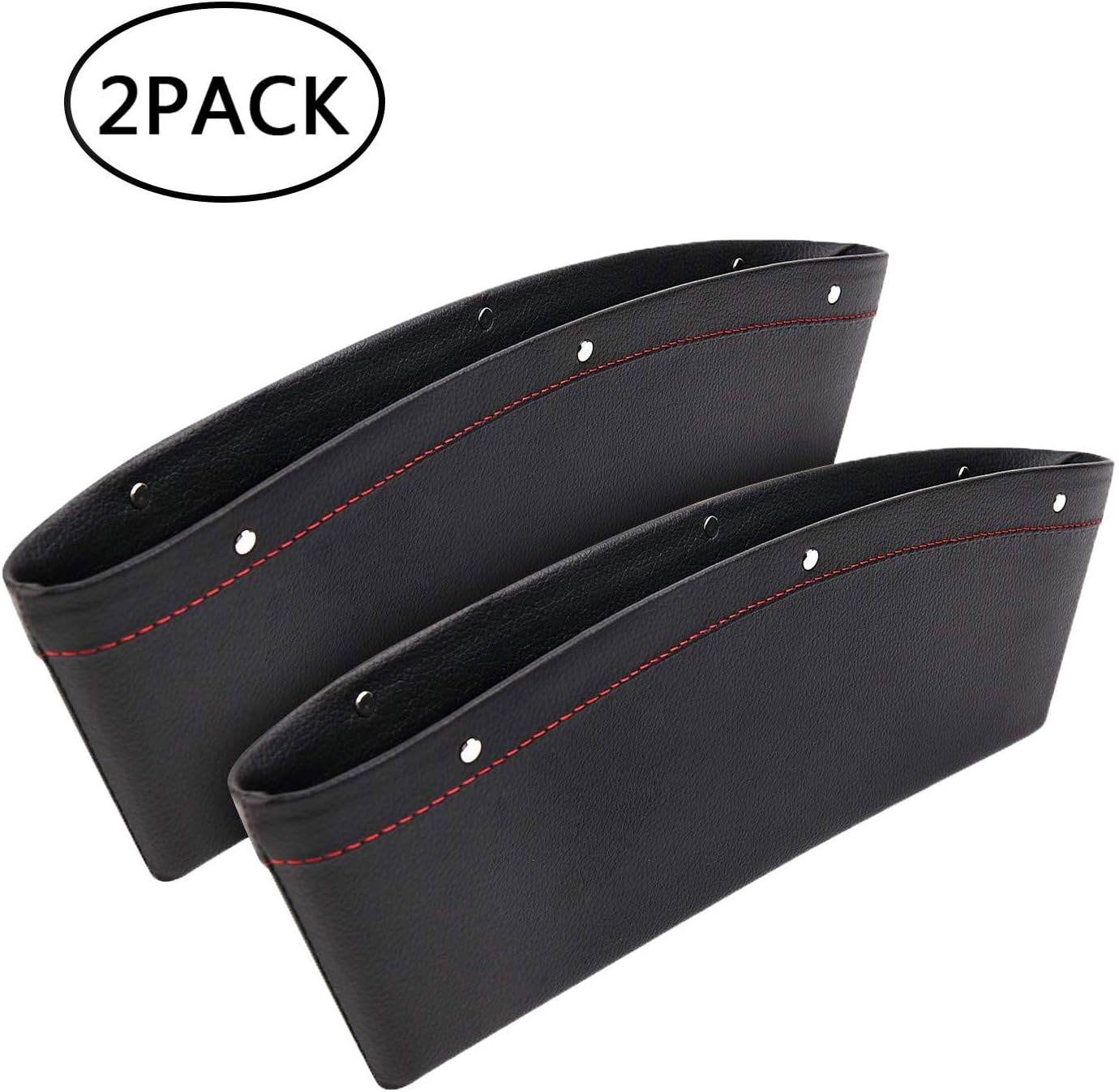AMOYON Car Gap Filler, 2 Pack Premium Leather Seat Gap Pockets for Car Console Organizer Seat Side Storage Box Holding Phone Sunglasses Keys, Black