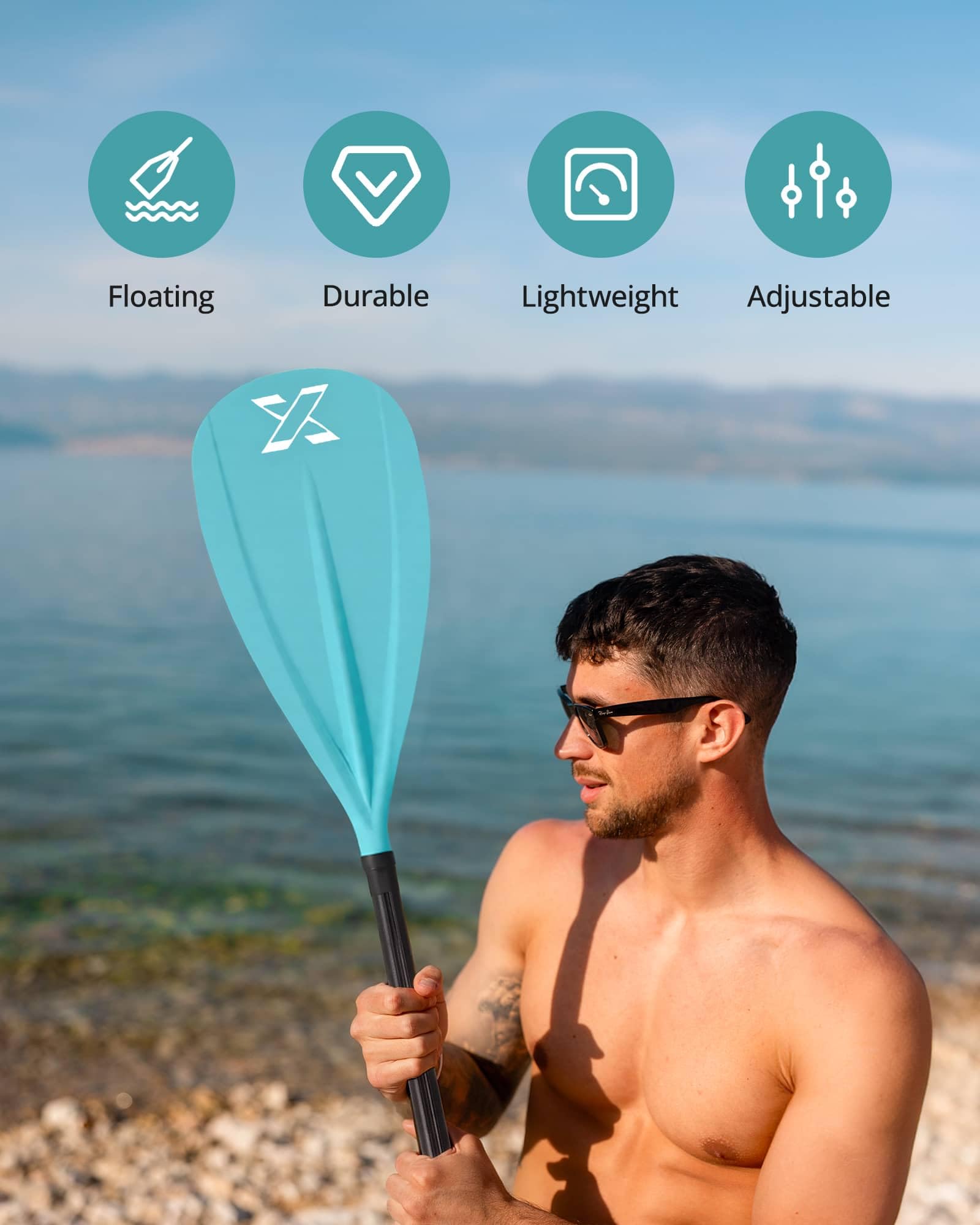Pagaie Paddle Sup Réglable 3/4 Pièces Aluminium Fibre de Verre, Pagaie Simple Double Convertible Kayak, Léger Flottant pour Stand Up Paddle Gonflable