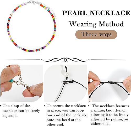 Miniatura 4 de ONESING Juego de 14 gargantillas de conchas Puka Shell Beach Pearl Bohemian Beaded Gargantilla Joyería Hawaii hecha a mano Ajustable para mujer