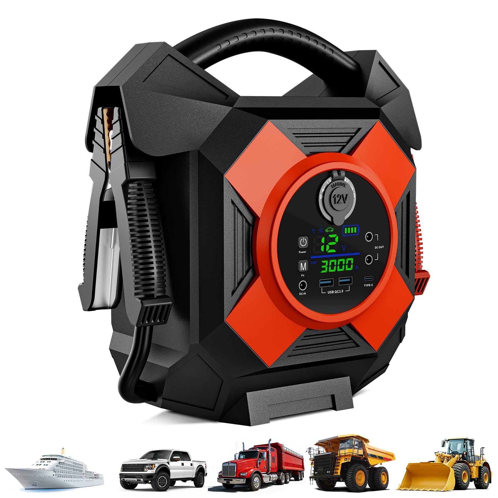 DM1264 Truck Jump Starter Heavy Duty 30000A 12V Jump Starter Battery Pack for Semi and Diesel Truck Gasoline