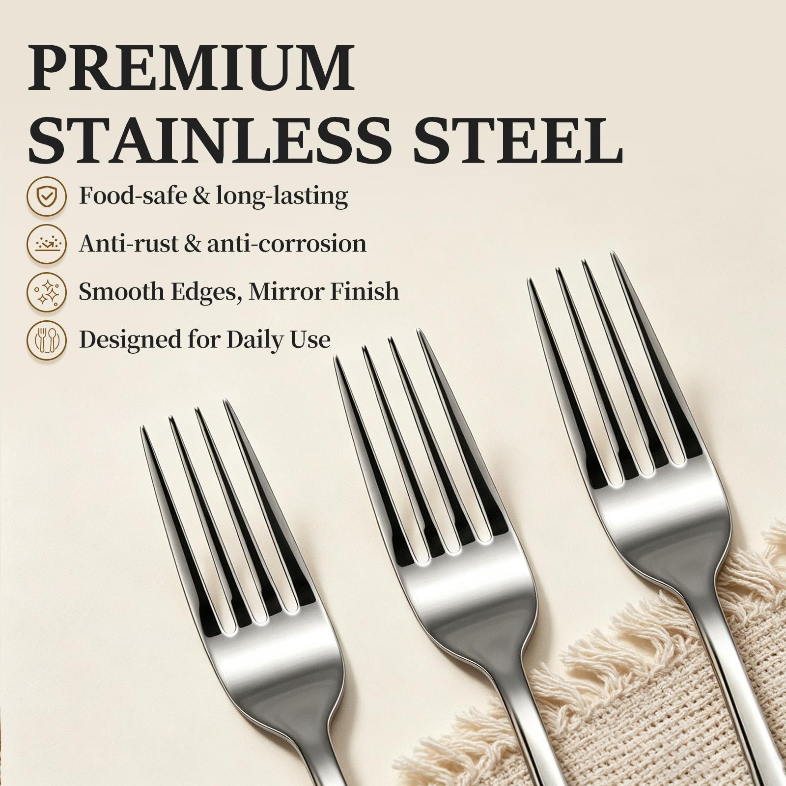 24Pcs Dinner Forks Set- 8.1 Inches Food Grade Stainless Steel Silverware Forks, Mirror Polished & Dishwasher Safe, Use for Home, Kitchen or Restaurant — Amazon image 3