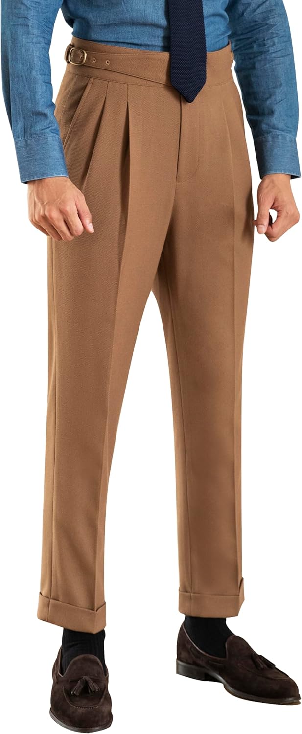 Men's Classic Gurkha Naples Italian Style Dress Pants No Need to tie a Belt