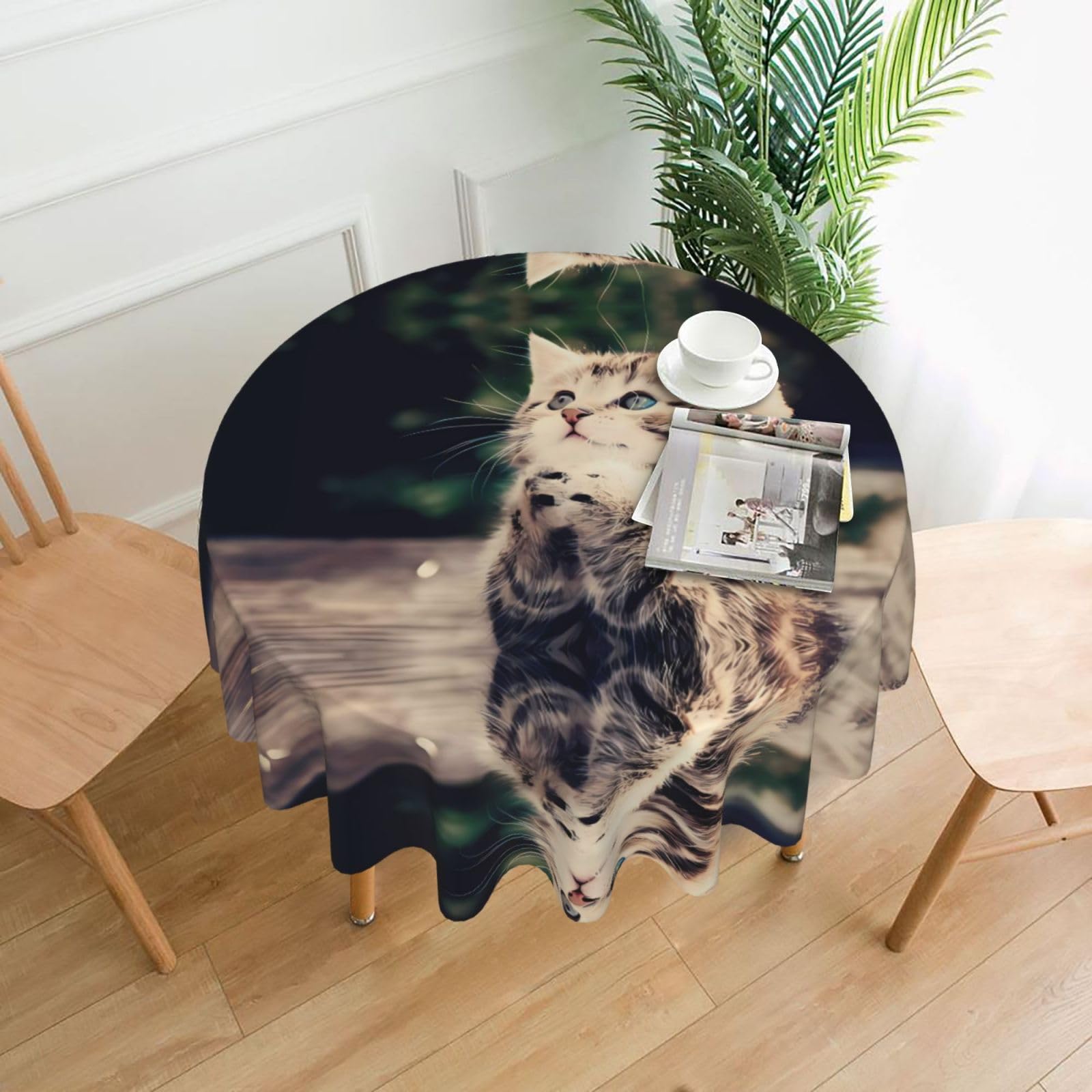 YYHHAOFA Cat Prints 60in Round Decorative Tablecloth – High-Grade Polyester Throw Cover for Dining, Parties, and Outdoor Events