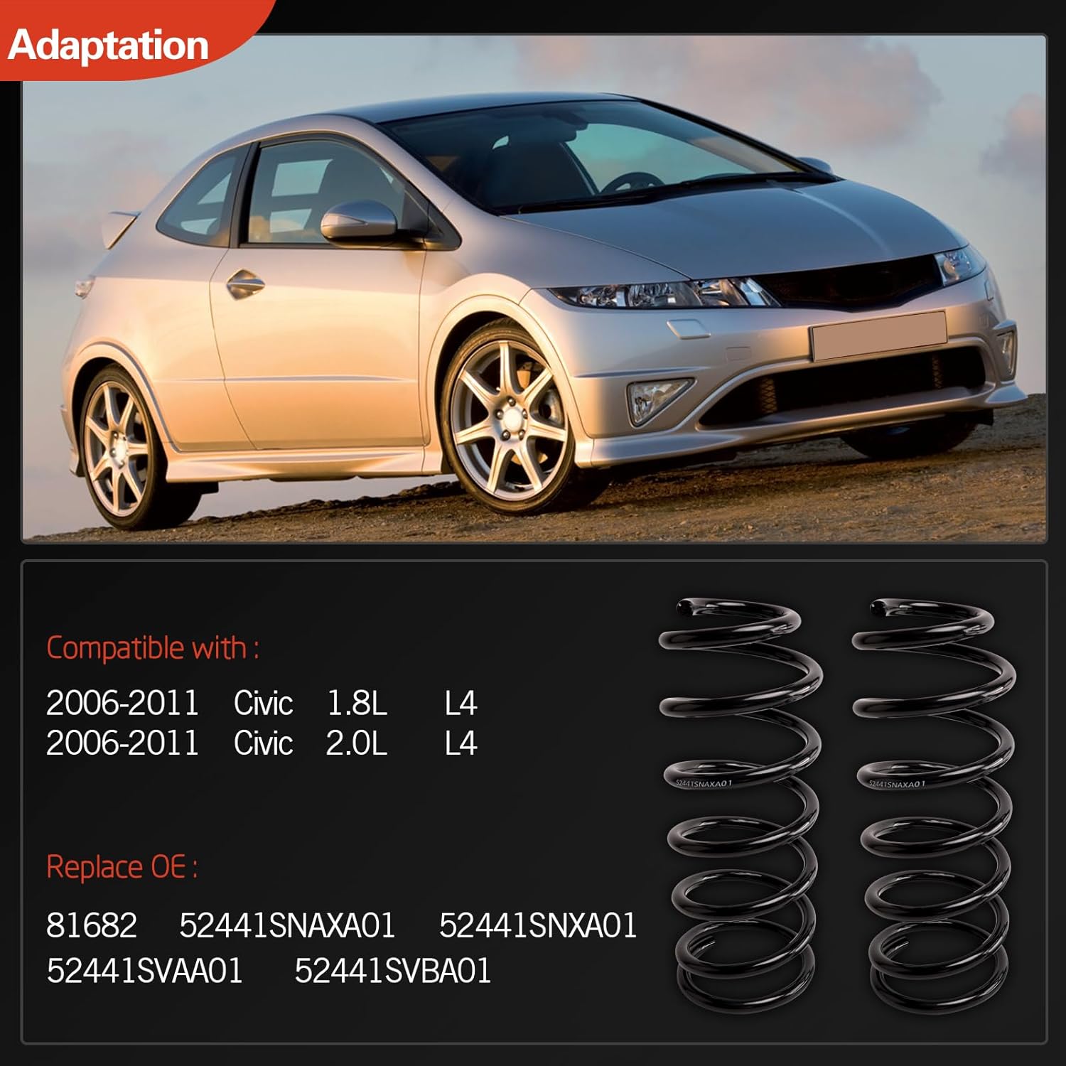 Rear Left & Right Suspension Coil Spring Set Compatible with Civic 2.0L 1.8L L4 2006 2007 2008 2009 2010 2011, Replace# 81682 52441SNAXA01 52441SNXA01 52441SVAA01 52441SVBA01 2PCS
