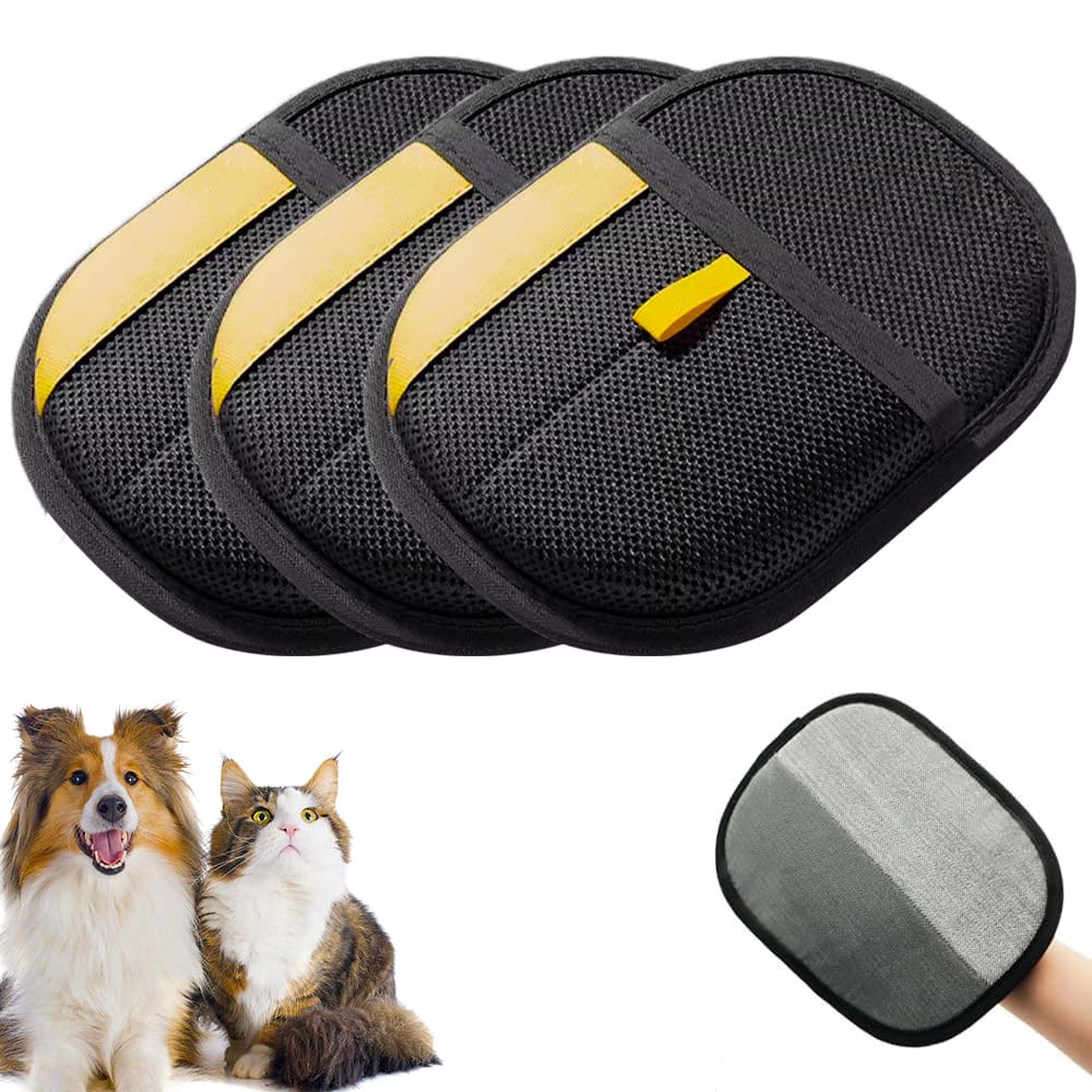 Pet Hair Removal Glove,2025 New Efficient Grooming Gloves for Cats & Dogs,Electrostatic Pet Hair Remover for Bed Sheets Couch Clothes Carpet Car Seat,Reusable Washable Hair Remover Gloves (Black/3pcs)