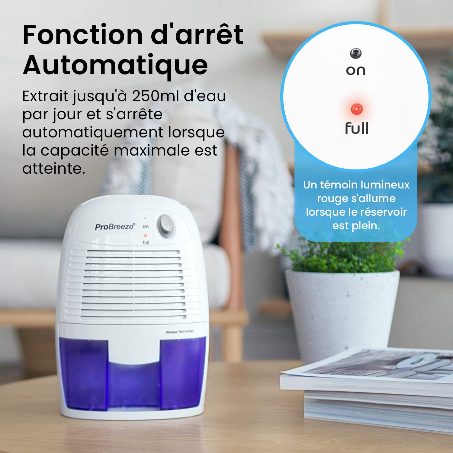 Pro Breeze Mini Déshumidificateur d'Air Compact 500 ml - Absorbeur d'Humidité et Moisissures - Cuisine, Chambre, Salle de Bain, Bureau