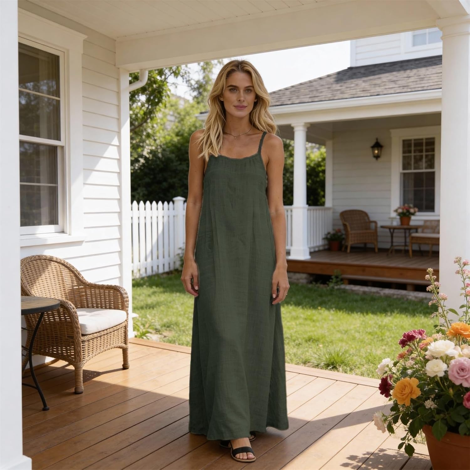 Backless Cami Dresses for Women,Summer Sleeveless Casual House Dress - Solid Color Lounge Sundress - Image 3