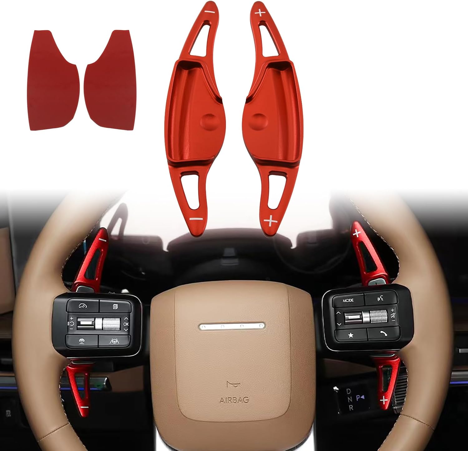 Aluminum Car Steering Wheel Shift Paddle Extension Stickers for Hyundai Santa Fe/Santa Fe HEV 2024-2025, Palisade/IONIQ 9 2026(red)