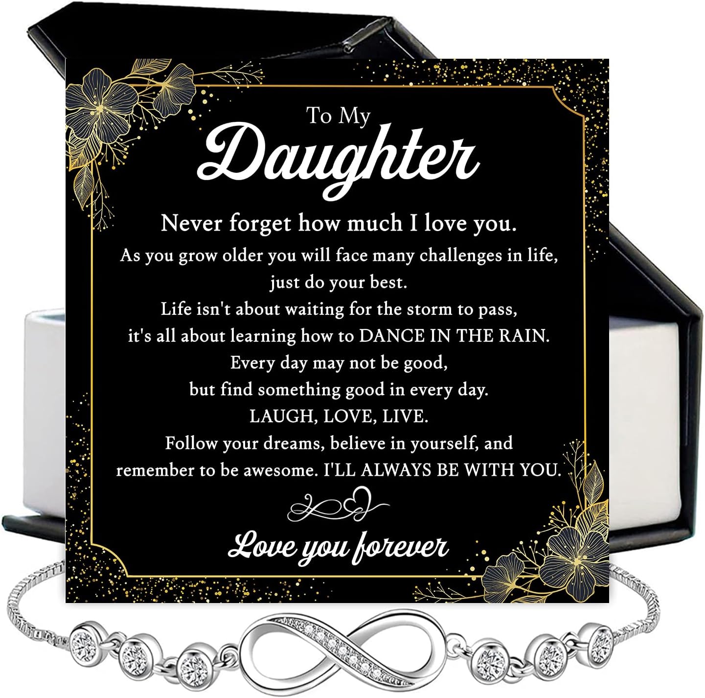 To My Daughter Bracelet From Mom & Dad With Heartfelt Message & Elegant Box, Jewelry Gift For Women From Mother Father On Graduation, Birthday, Wedding, Christmas & More