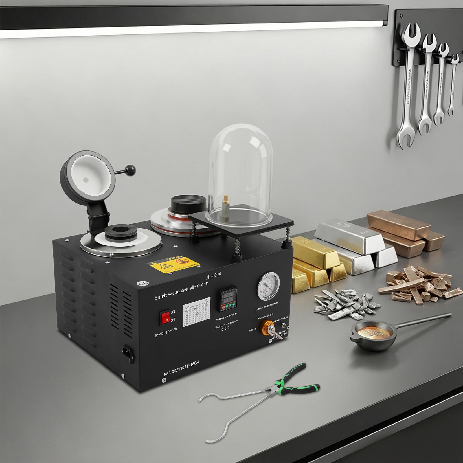 Schmelzofen 2kg, Elektrischer Goldschmelzofen 1500W 220V EU, Vakuumguss- und Schmelzmaschine mit digitaler Anzeige, Hochtemperatur Gusswerkzeug für Edelmetall und Schmuckherstellung