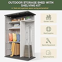 Vista 4 de Aoxun Outdoor Resin Storage Shed with Metal Shelving Kit & Floor, 64 Cu.Ft Vertical Waterproof Storage Cabinet for Garage, Pool, Bike, Garden Tools