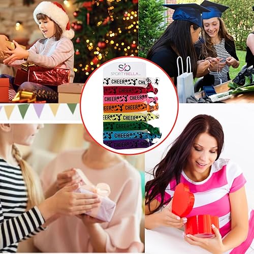 Miniatura 8 de Infinity Collection - Cintas para el cabello multicolor Cheer Girl - Sin arrugas, sin tirones, soportes elásticos para coletas, mujeres, animadoras,