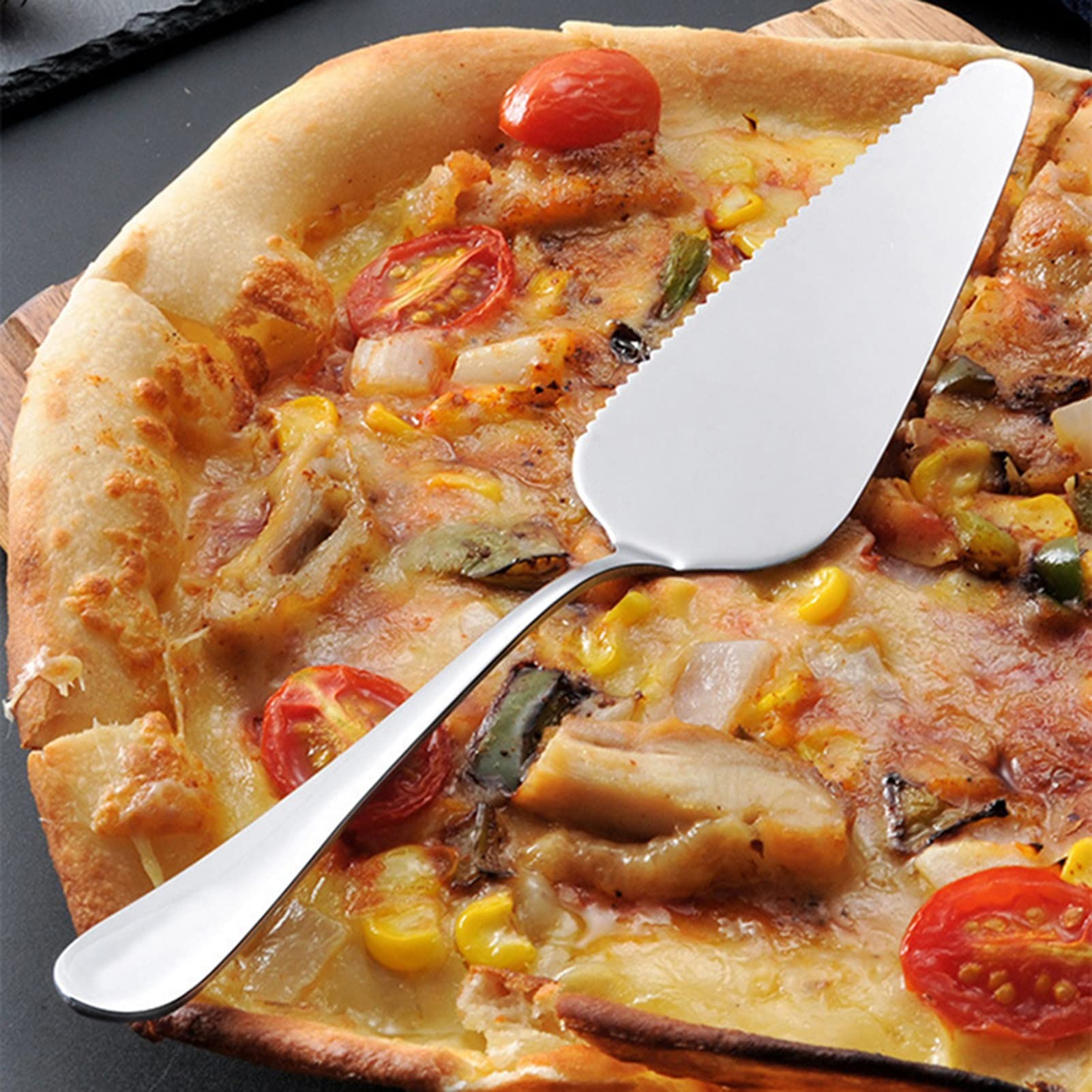 AKAZI Tagliapizza con Manico Lungo, Pala tagliapizza in Acciaio Inossidabile, per Dolci, Torte, cialde e Biscotti