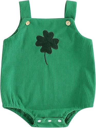 My First St Patricks Day - Mono de pana sin mangas para bebé, niña y niño, traje de trébol recién nacido, sin espalda