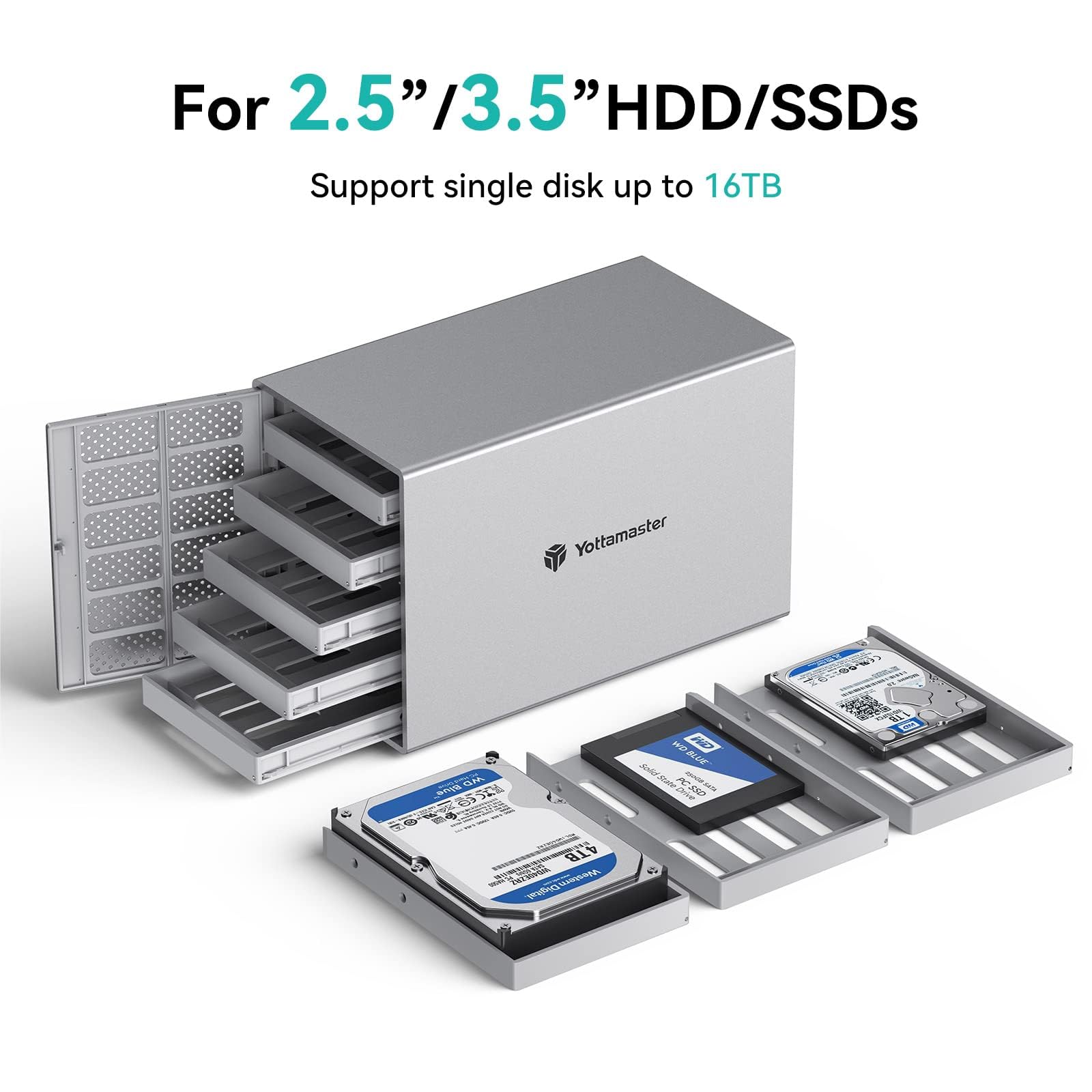 Yottamaster 5 Bay RAID Hard Drive Enclosure USB 3.0, Aluminum RAID