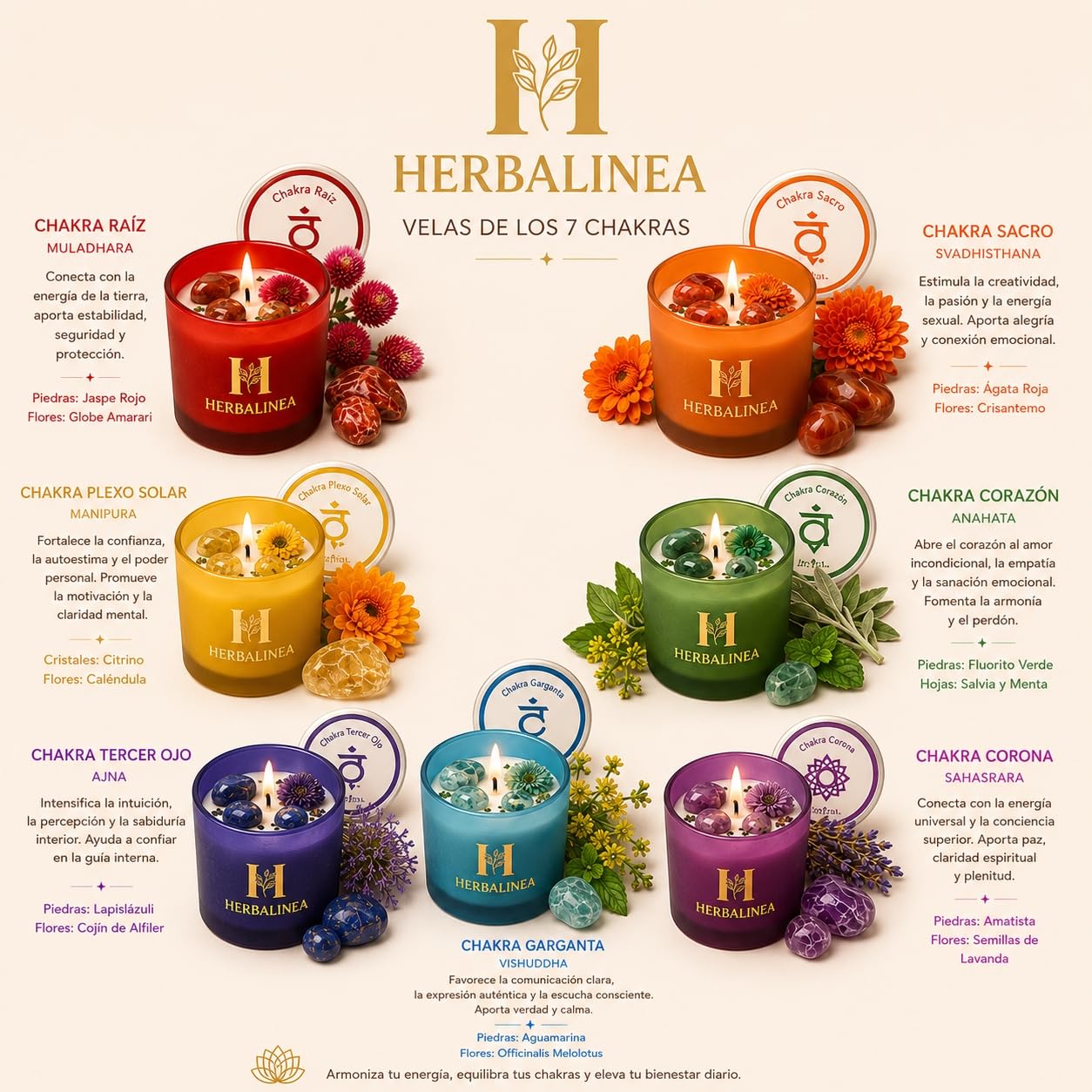 Set 7 Velas Chakra Premium – Velas Aromáticas de Soja con Cristales Naturales y Flores Secas | Pack Espiritual para Meditación, Yoga, Relax y Decoración Zen | Regalo Original