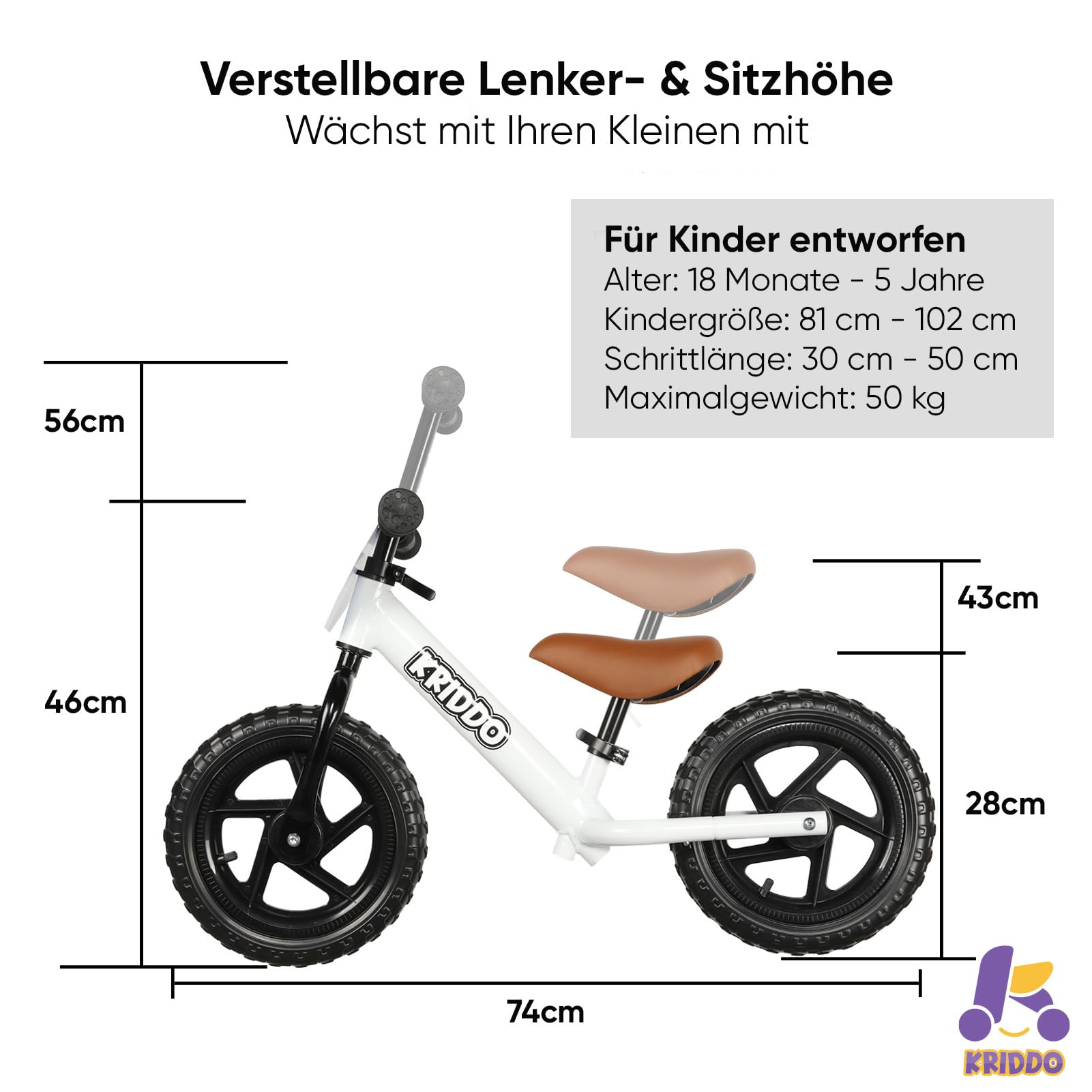 KRIDDO Kinder Laufrad ab 2 Jahren, Lauflernrad Spielzeug für 18 Monate bis 5 Jahre, 12-Zoll mit individualisierbarem Schild, Geschenk Fahrrad Jungs und Mädchen, Baby Balance Bike(2-3 Jahre) | 2 Jahre alt