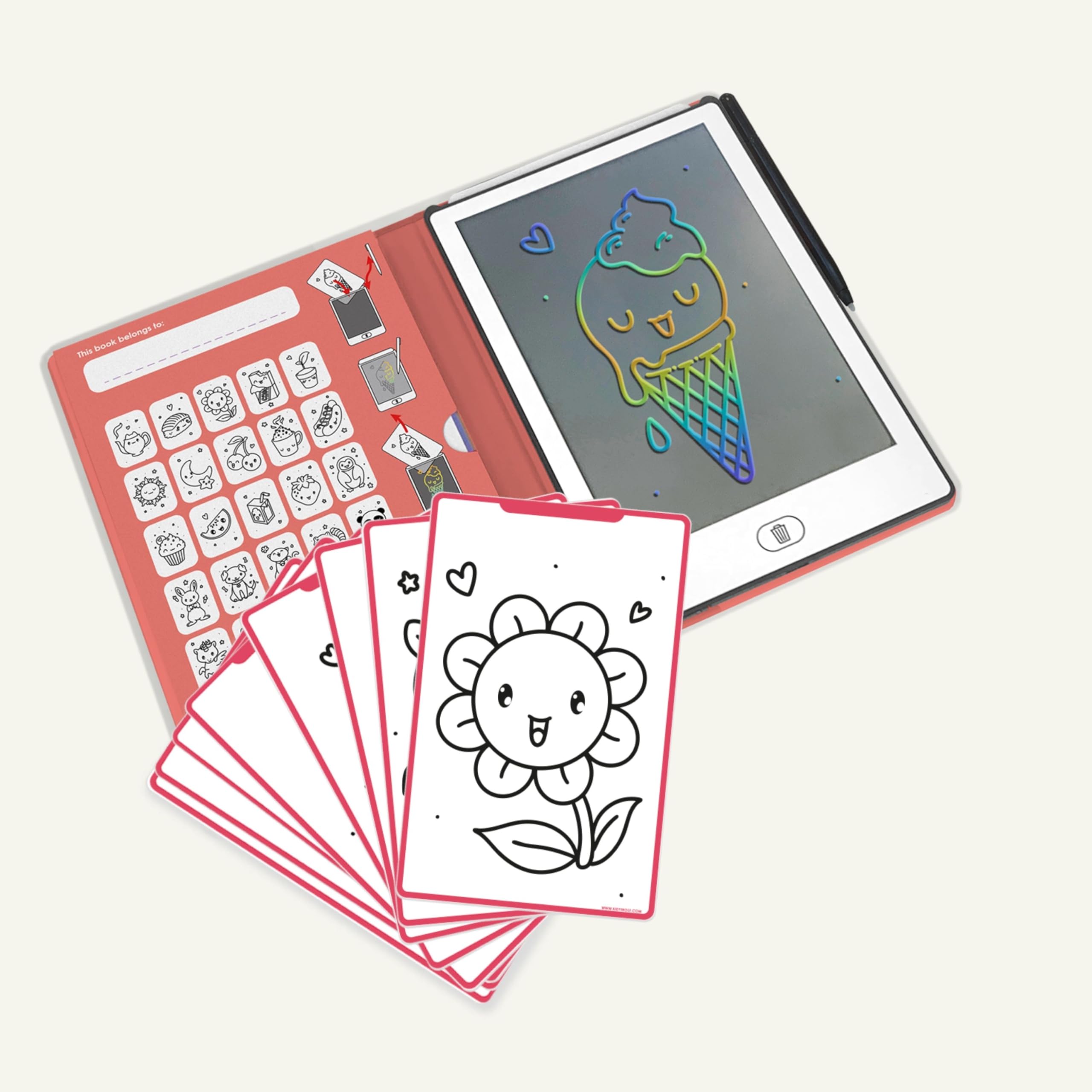 KIDYWOLF - KIDYDRAW Mini - Kawai - Tablette à Dessiner Enfant LCD 8,2" - Ardoise Magique avec 30 Calques - Jeu Éducatif & Créatif Nomade dès 4 Ans