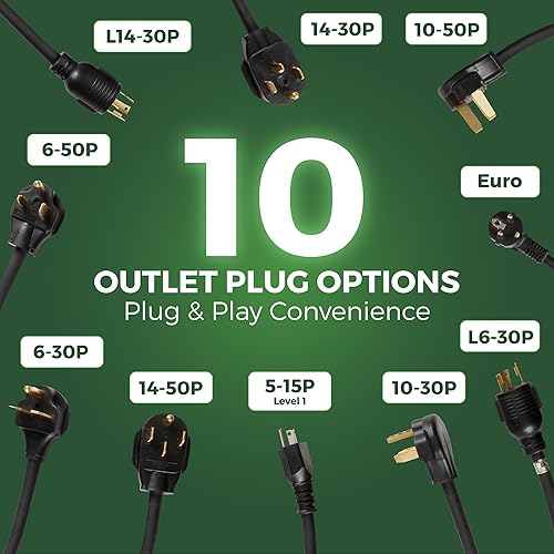 Miniatura 4 de PRIMECOMTECH Amperaje de cargador de vehículo eléctrico (EV) de nivel 2 de 24 amperios ajustable 10A-16A-24A (30 pies, 10-50P)