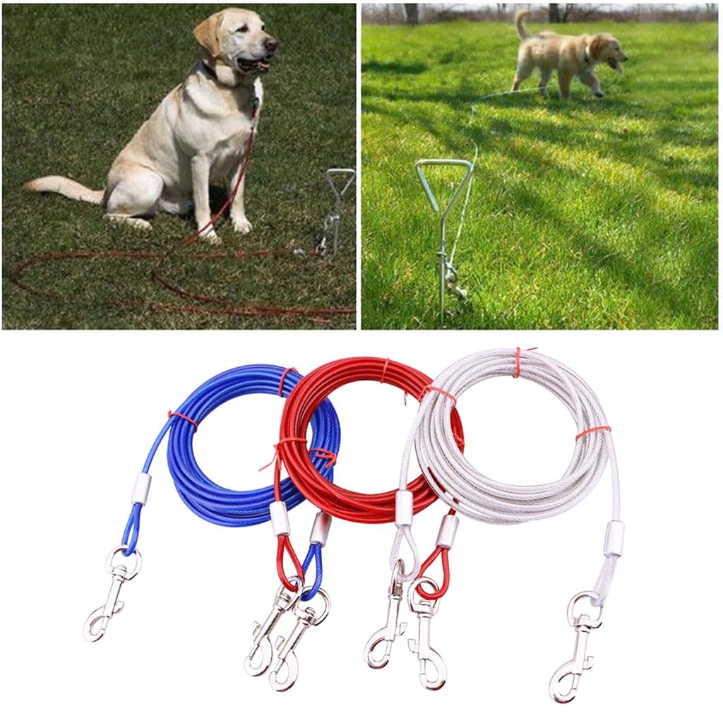Ensemble de câble et piquet pour chiens de petite et grande taille de 2,9/5,9/10 m sans enchevêtrement pour la cour à l'extérieur