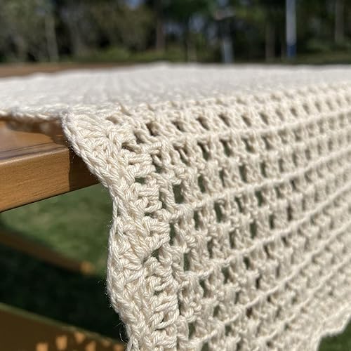 Miniatura 7 de Mantel pequeño de algodón de ganchillo beige para mesa, protector rectangular para mesita de noche, cómoda para dormitorio, 12 x 17 pulgadas