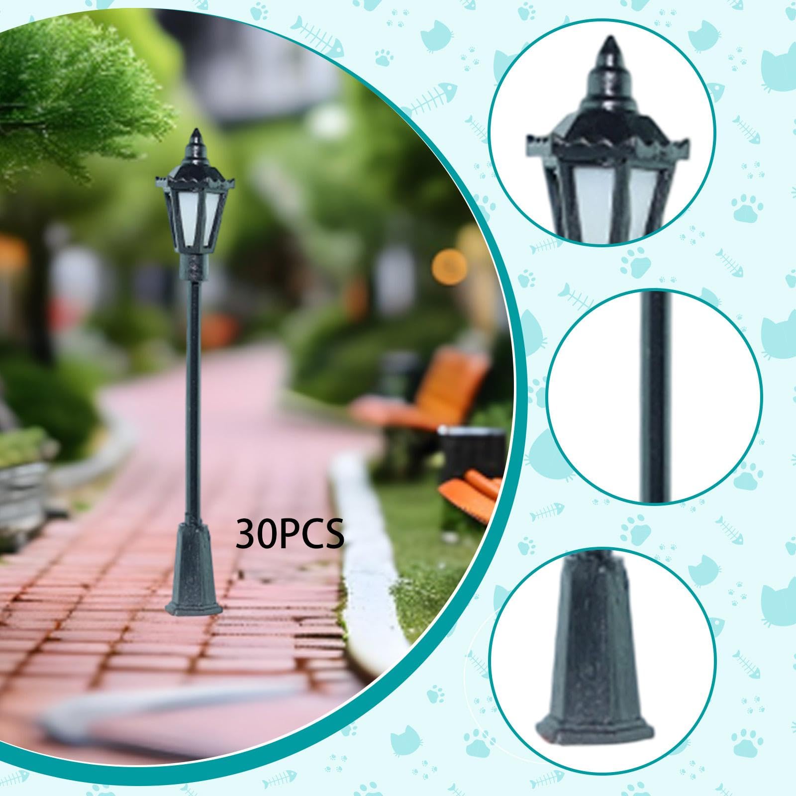 Modèles miniatures de lampadaires à l'échelle HO/OO (1:75) pour réseaux ferroviaires miniatures, projets de bricolage, accessoires de photographie, 30 Pièces