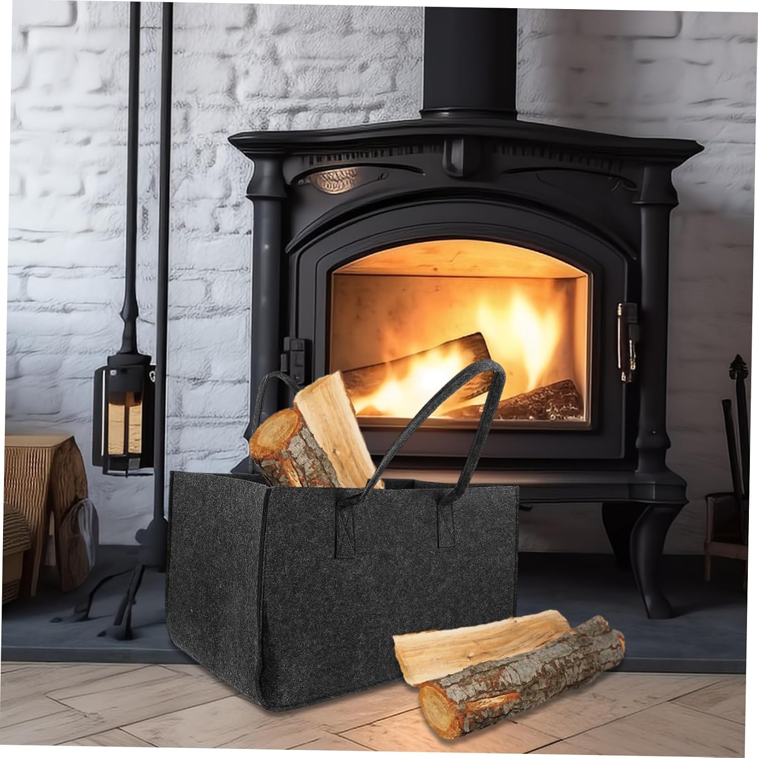 VALICLUD Felt Firewood Carrier Bag Portable Log Storage Tote with Handles for Convenient Transport Sturdy Firewood Storage Solution for Camping and Fireplace