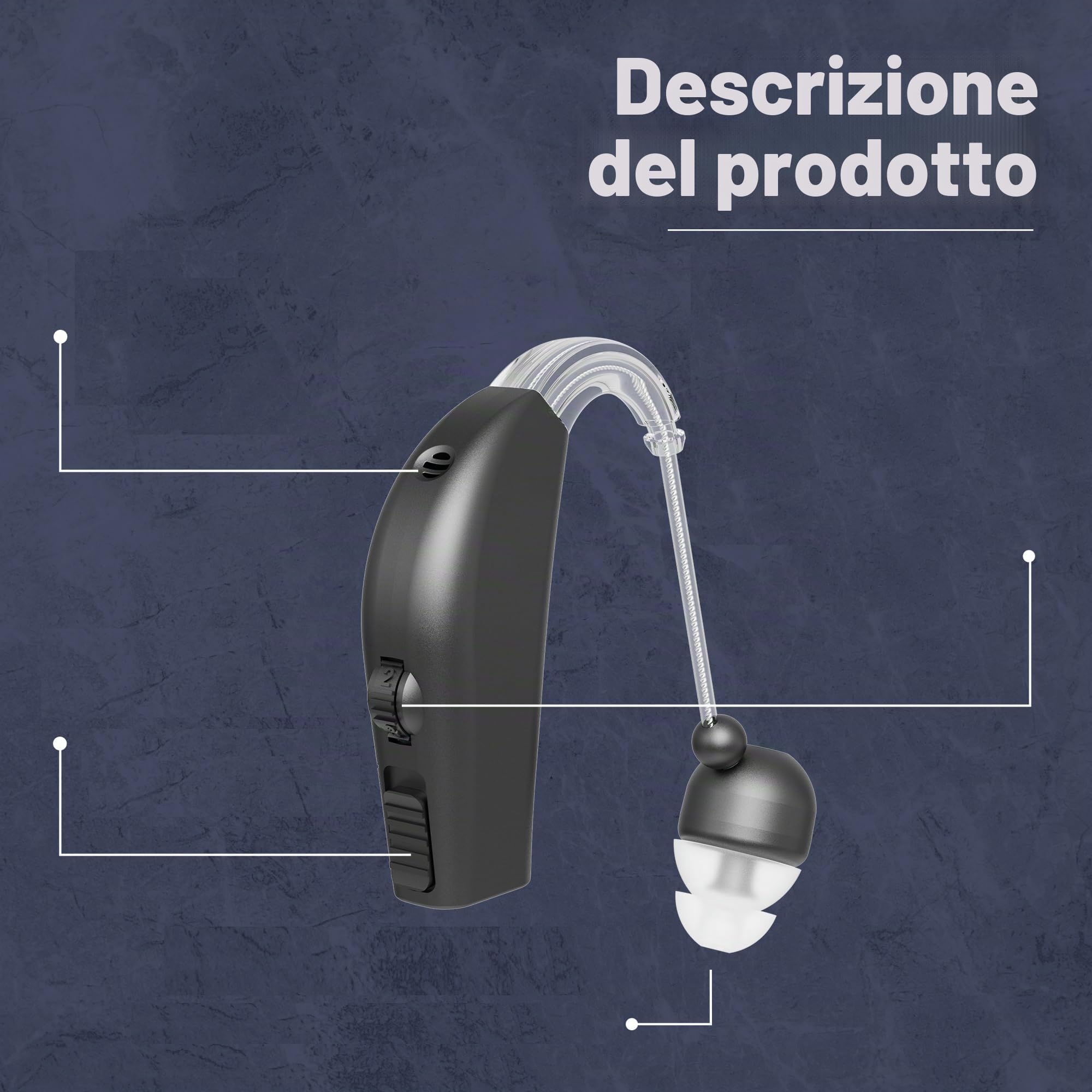 Dispositivo audio personale, batteria ricaricabile per tutto il giorno Leggero dietro l'orecchio Dispositivo vocale audio BTE Nero