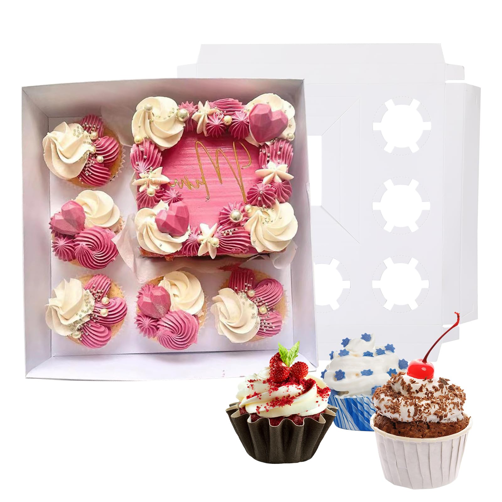 Sleeleece 5Pack Cupcake Boxes Hold 5 Standard Cupcakes,Food Grade Cupcake Holders Bakery Carrier Boxes with Windows and Inserts for Cupcakes,Muffins,for Home Baking,Party,Wedding,Christmas,Cake Shop
