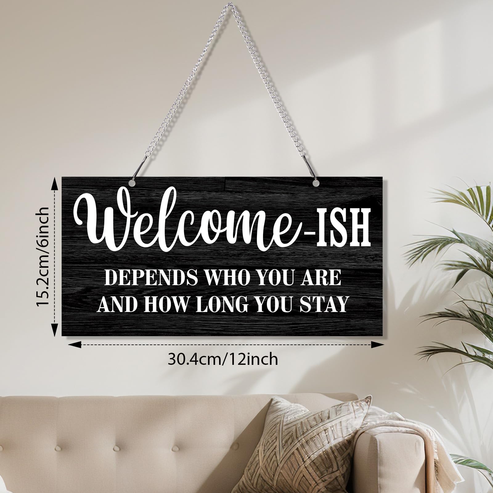 Funny Welcome Sign Front Door Sign Welcome-ish Hanging Sign 12 x 6 Inch, Rustic Welcome Wall Decor Farmhouse Door Decor for Home Porch Decor Entryway (White Words with Black Base) - Image 2