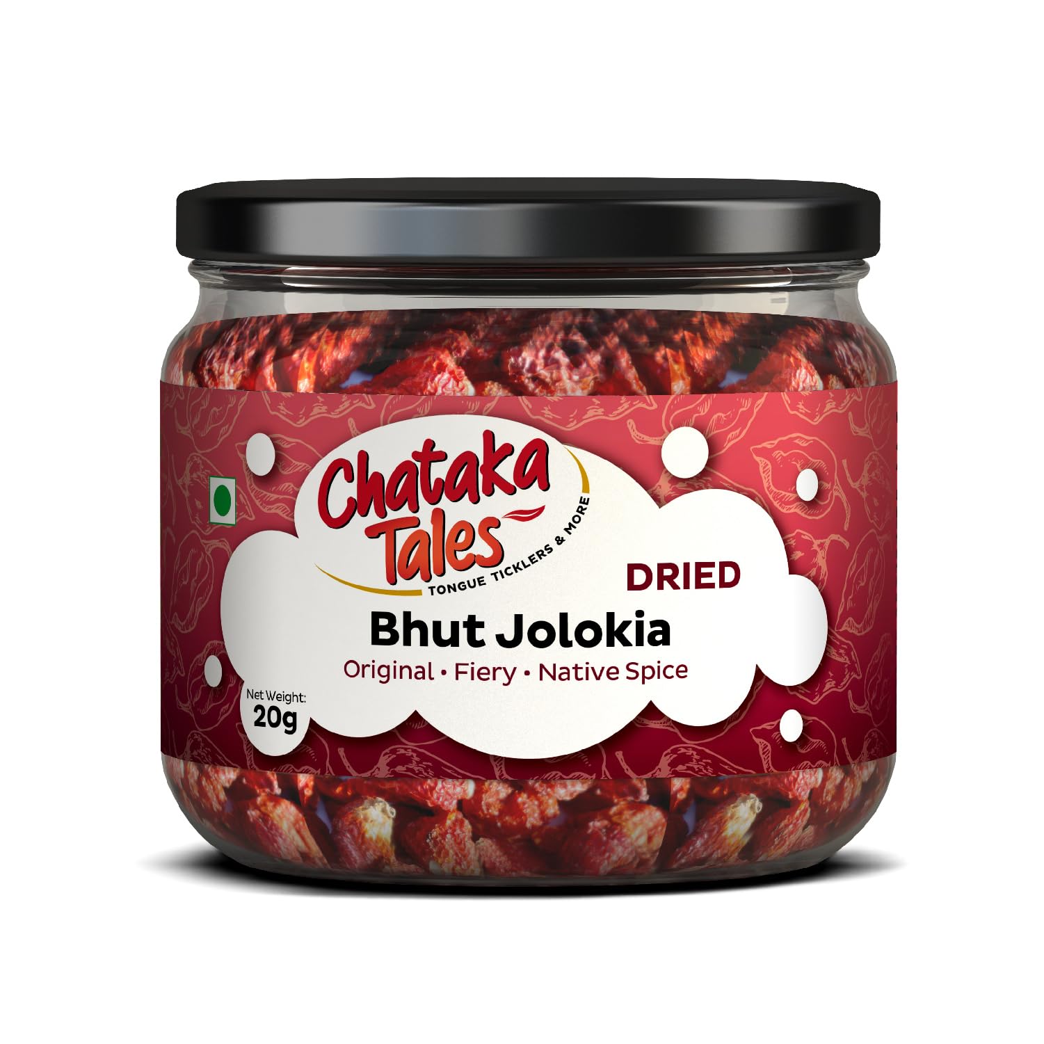 Chataka Tales Dried Bhut Jolokia Chilli, 20g, Bih Jolokia, Raja Mirchi, Borbih Jolokia, Ghost Chilli