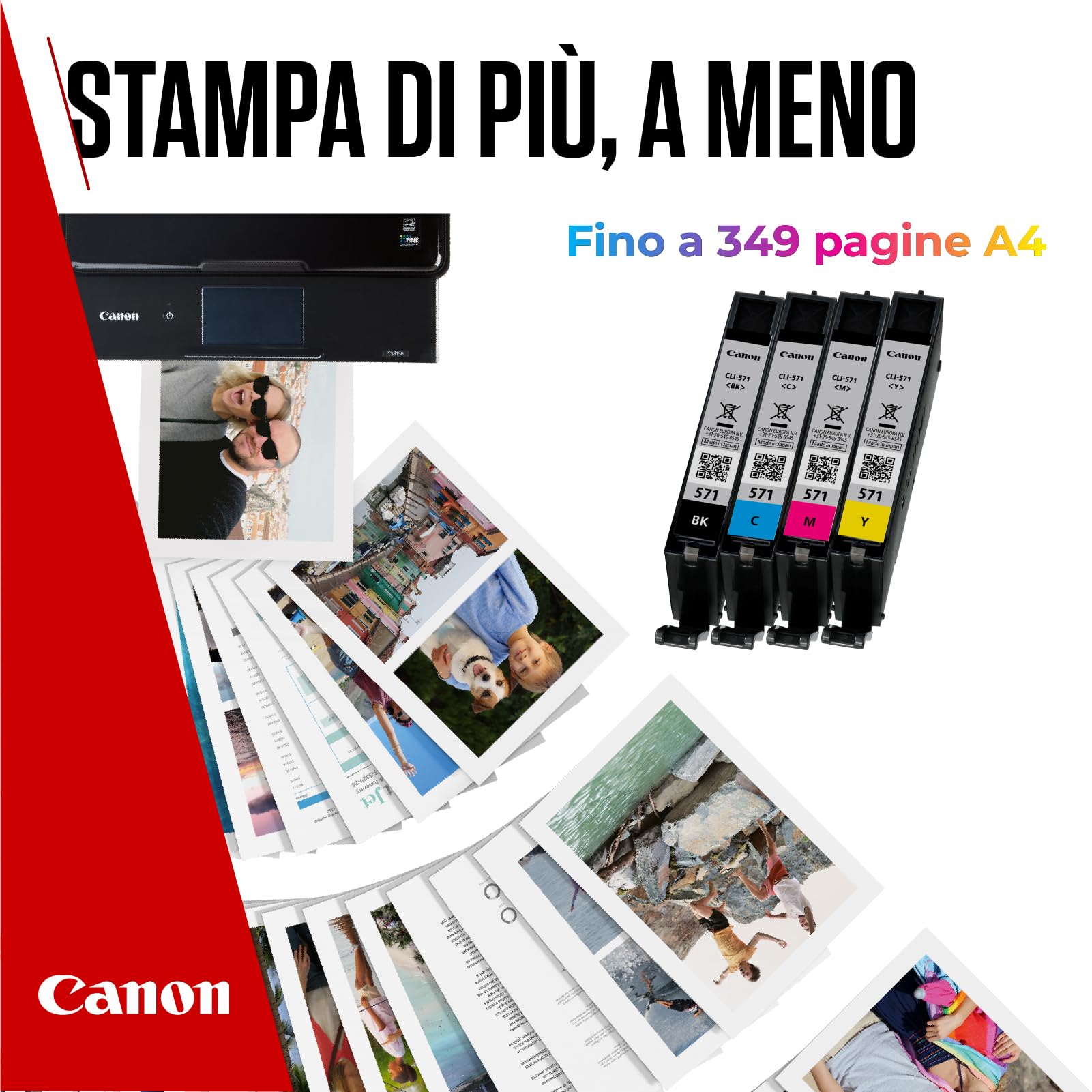 Canon Cartuccia 4 Cartucce per Stampante Originali CLI-571 C M Y BK (1 x Nero, 1 x Ciano, 1 x Magenta, 1 x Giallo)