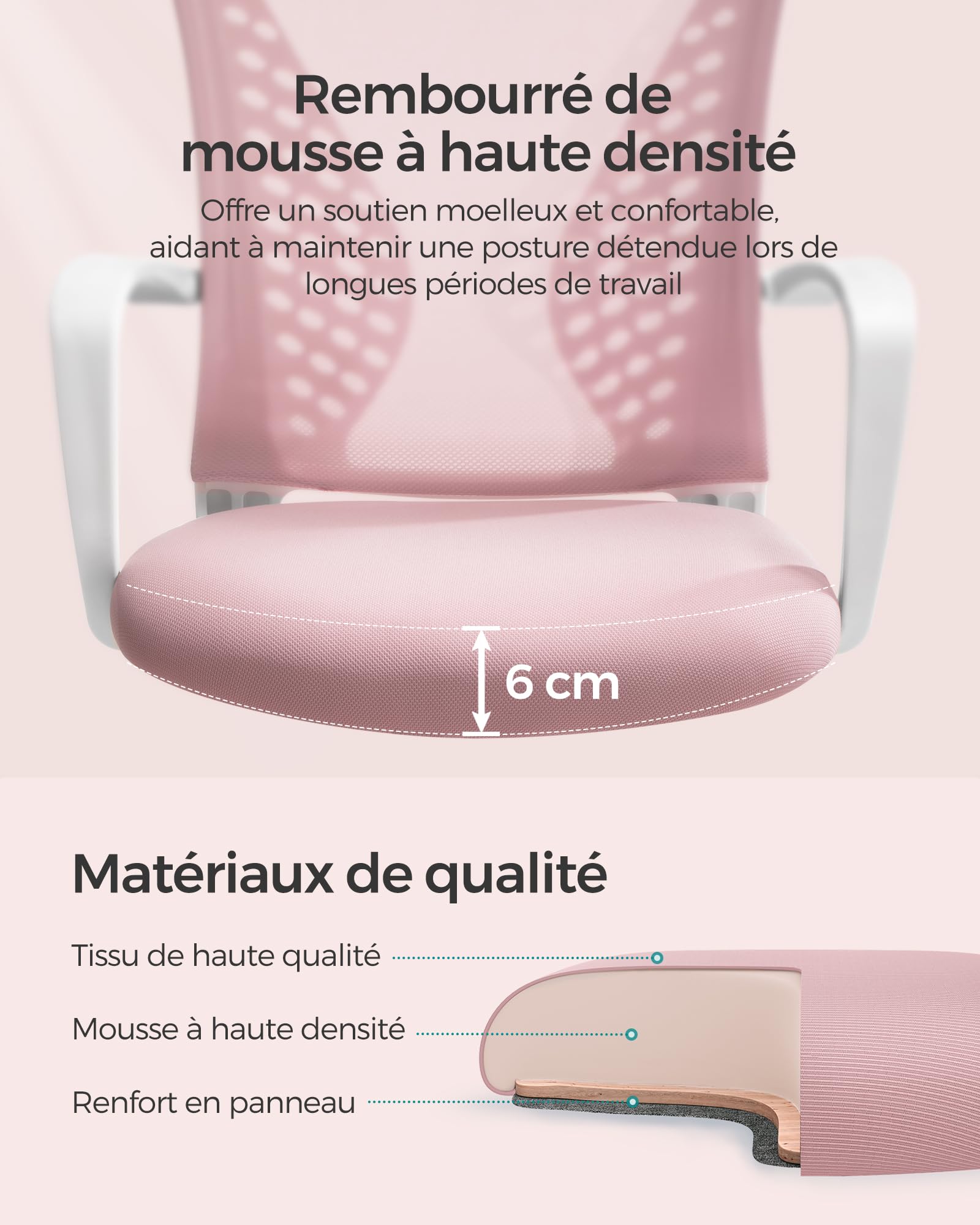 SONGMICS Fauteuil de Bureau en Toile, Chaise Ergonomique, pivotant
