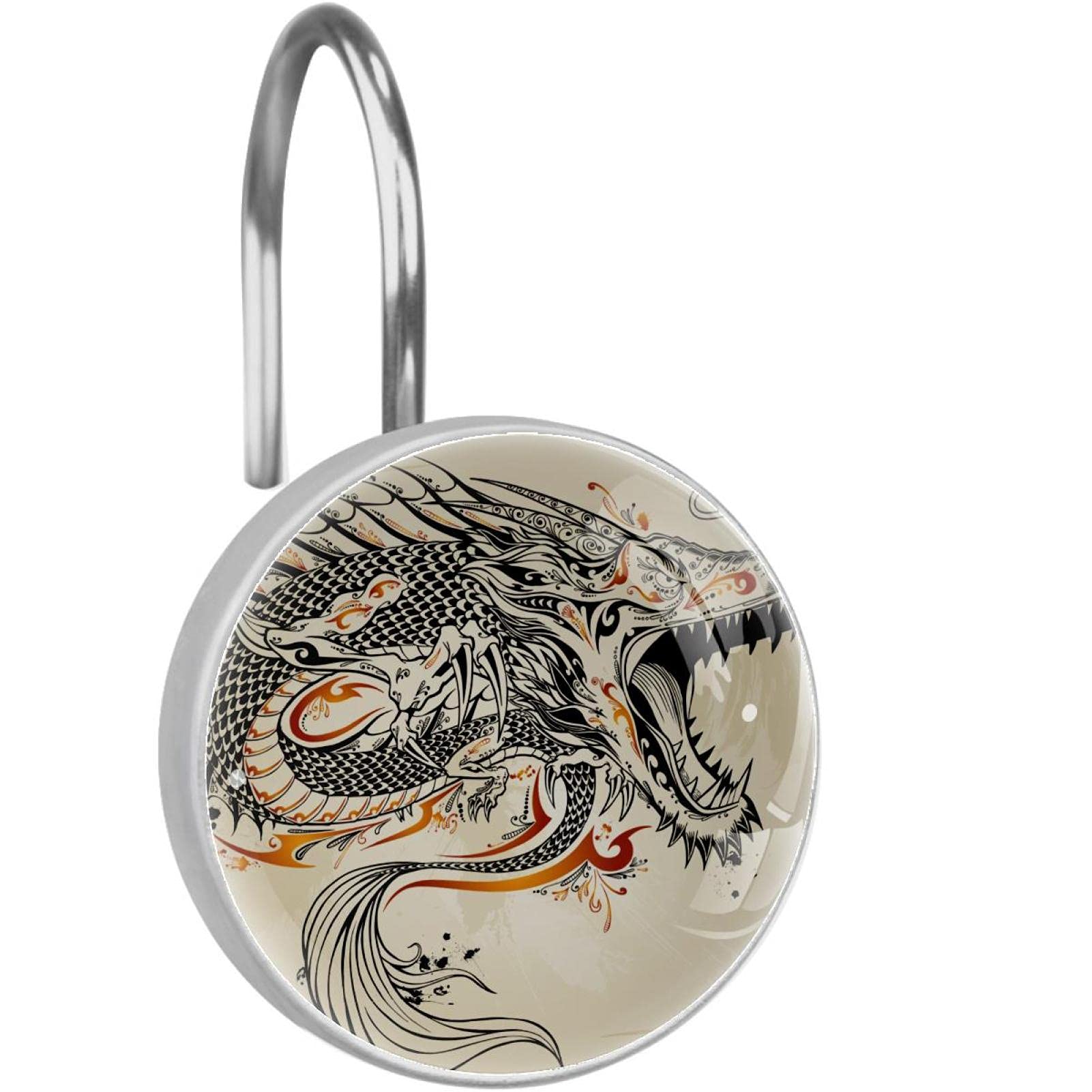 Crochets de rideau de douche dragon vintage en acier inoxydable durable pour salle de bain rétro