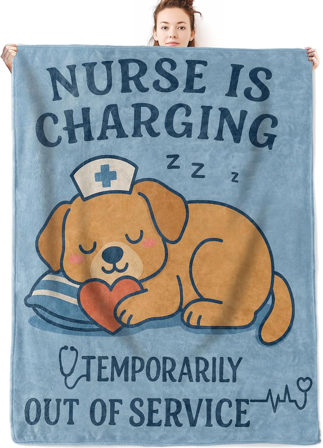 Cute Nurse Theme Dog Flannel Blanket Funny Gifts for Nurses,60x50inch,Cartoon Puppy Sleeping Throw Blankets with Heart and Cap,for Hospital,Bedroom,Couch Nap,Living Room,Birthday Decor Throws