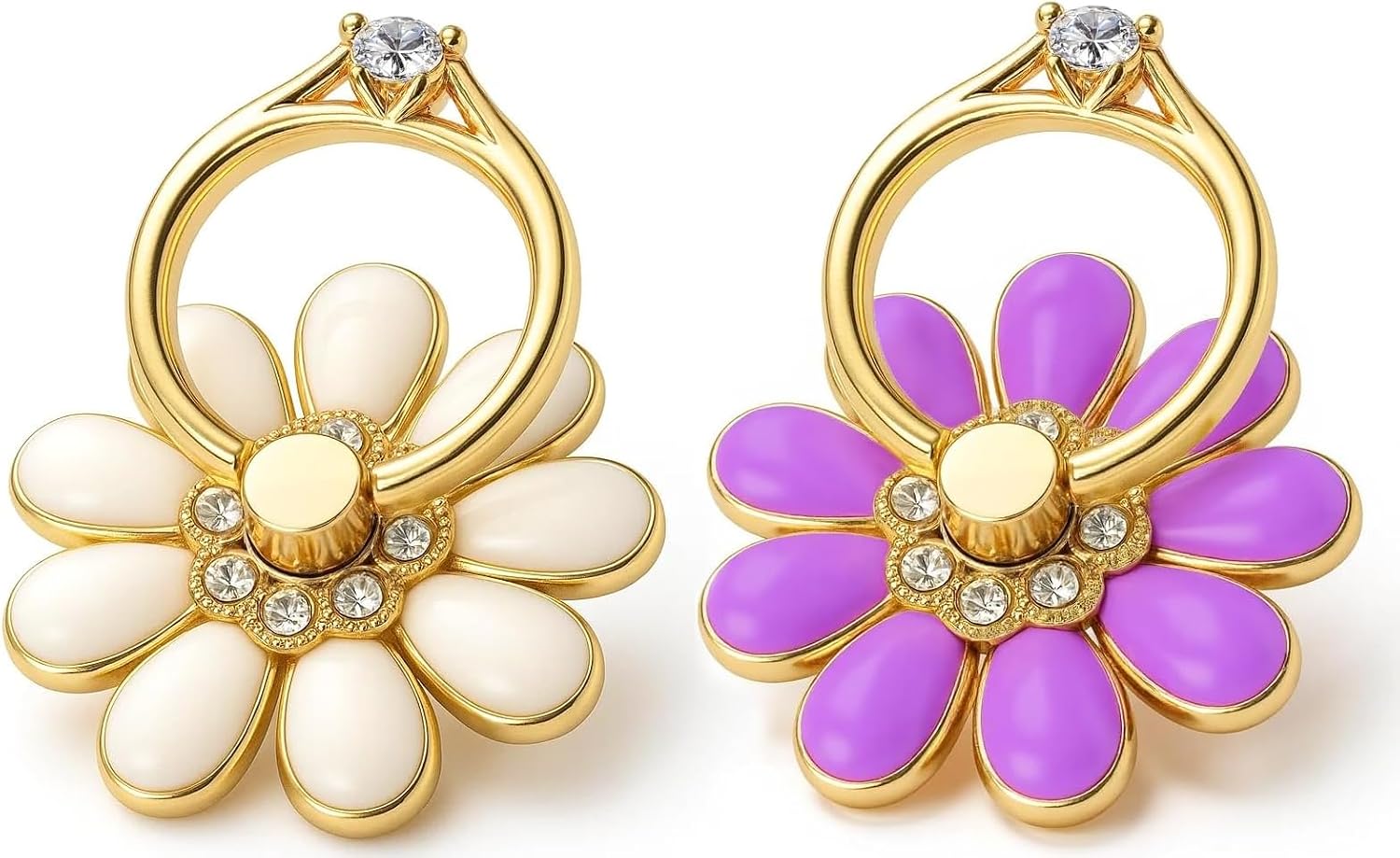 NXVX Daisy Flower Phone Ring Holder Set, White & Purple, 2-Pack Grip