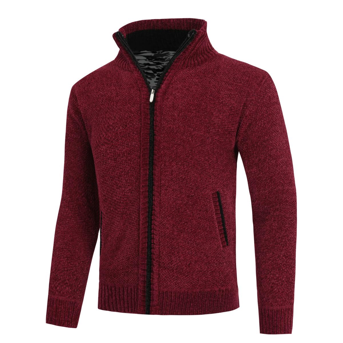 Allthemen Cardigan da Uomo Spesso con Collo Alto e Cerniera Lavorato a Maglia Sweater con Maniche Lunghe in Lana e Cotone