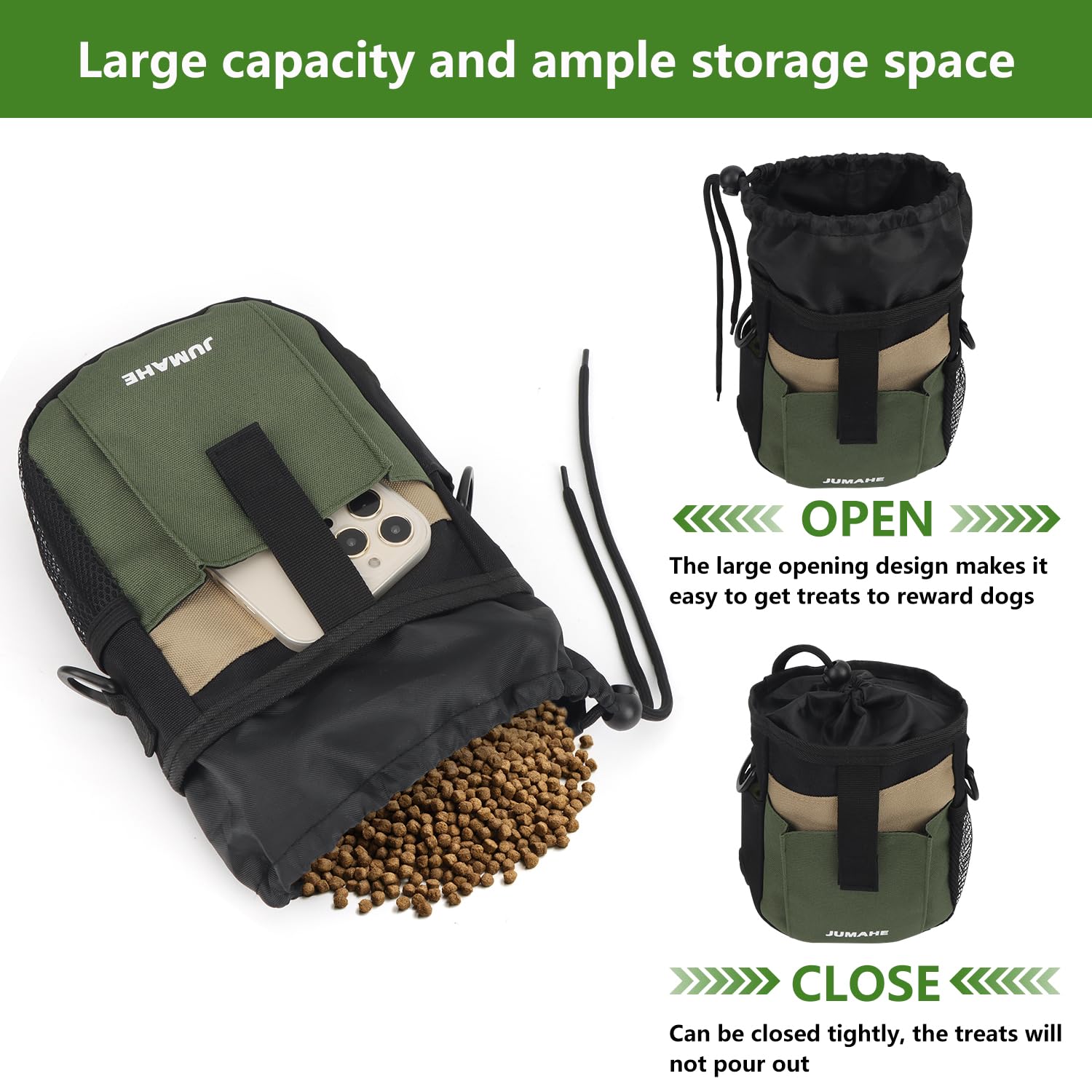 OWill Dog Treat Pouch Bag with 2 Roll of Poop Bags, 5 Pockets Dog Walking Bag - Image 4