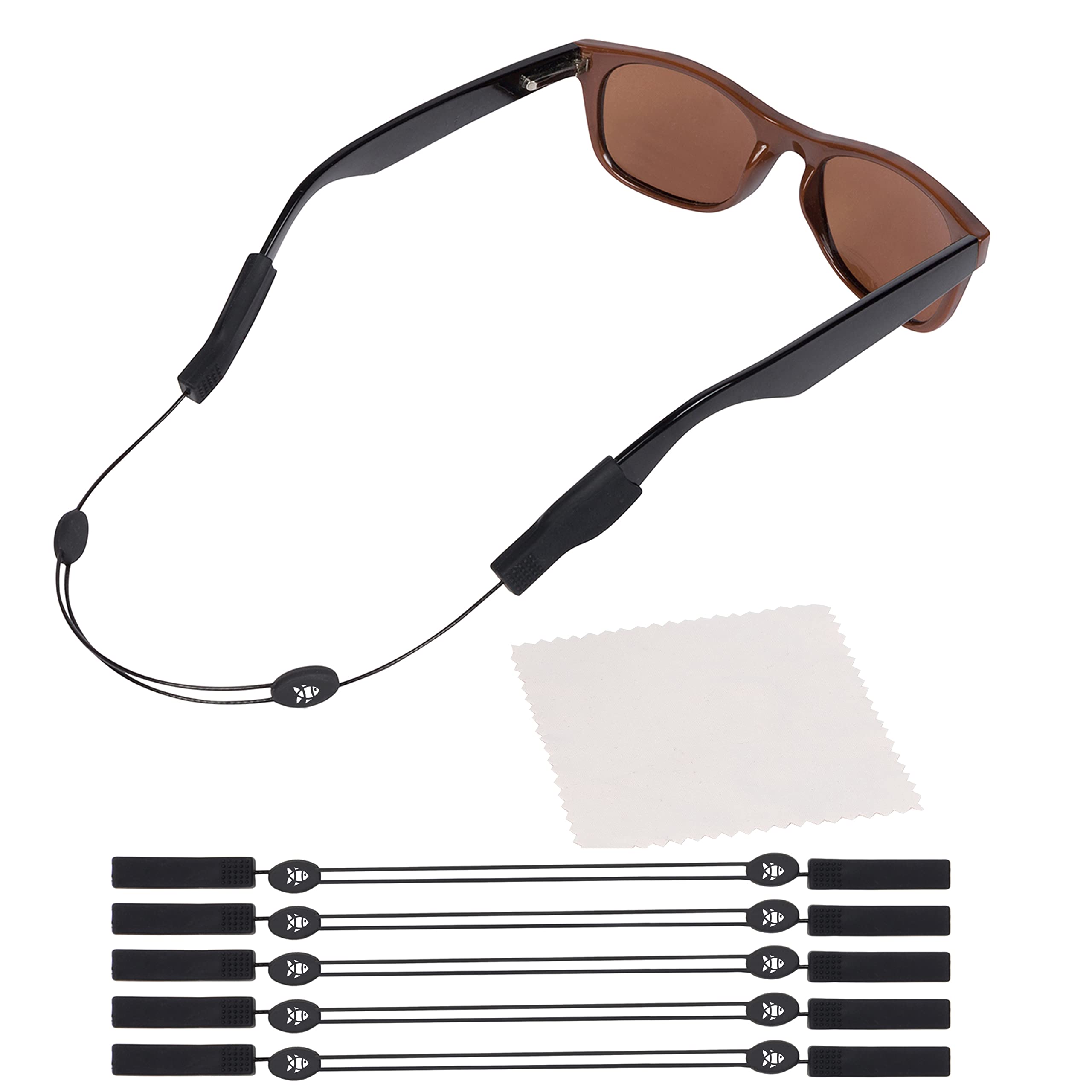 Adjustable Eyeglass Strap (Fish Style) - No Tail Sunglass Strap - Eyewear String Holder - With Bonus Glasses Cleaning Cloth