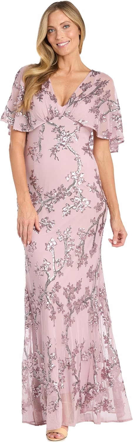 R&M Richards Women's Luxe in Rosé Beaded Dress