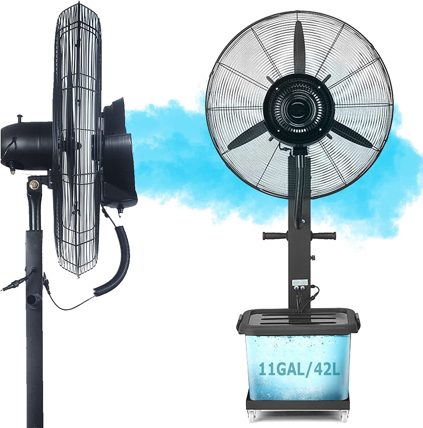 asdchZen Outdoor Fan Misters For Cooling, 3 Wind Modes Oscillating Pedestal Fan With Mist, Industrial Backyards Patios Garden Cooling Fan,80CM