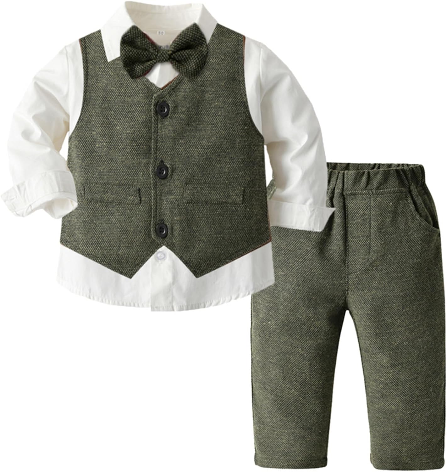 Baby Boys Gentleman Outfits Suits Long Sleeves Shirt+Vest+Pants+Bow Tie 4pcs Christening Wedding Party Suit