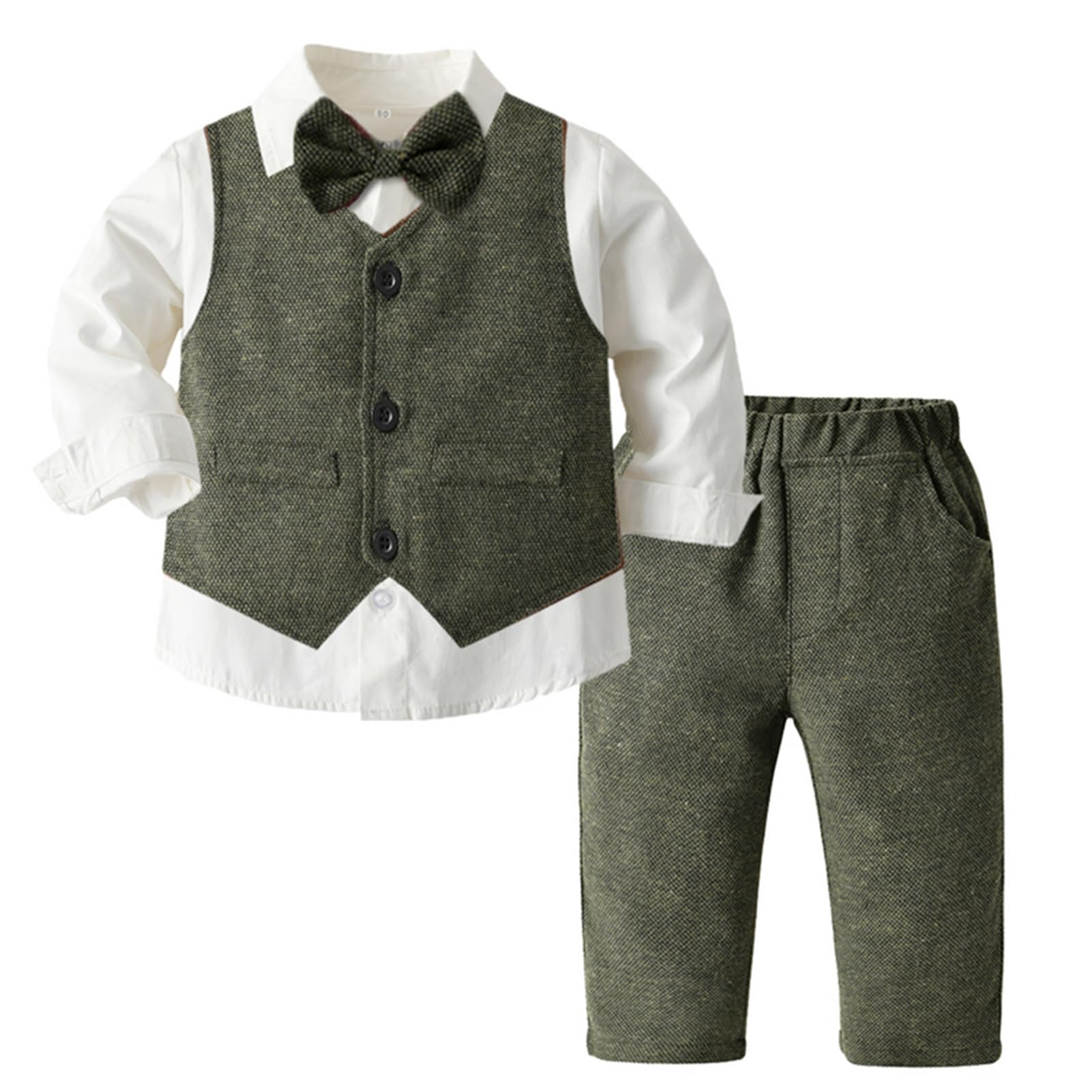 Completini e Coordinati Gentiluomo per Bambino Battesimo,Gilet + Camicia + Pantaloni + Papillon Tuta Bimbo Cerimonia Nozze Elegante Suit