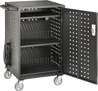 ECR4Kids 30-Bay Mobile Charging Cart, Storage for Laptops and Tablets, Technology Trolley, Black