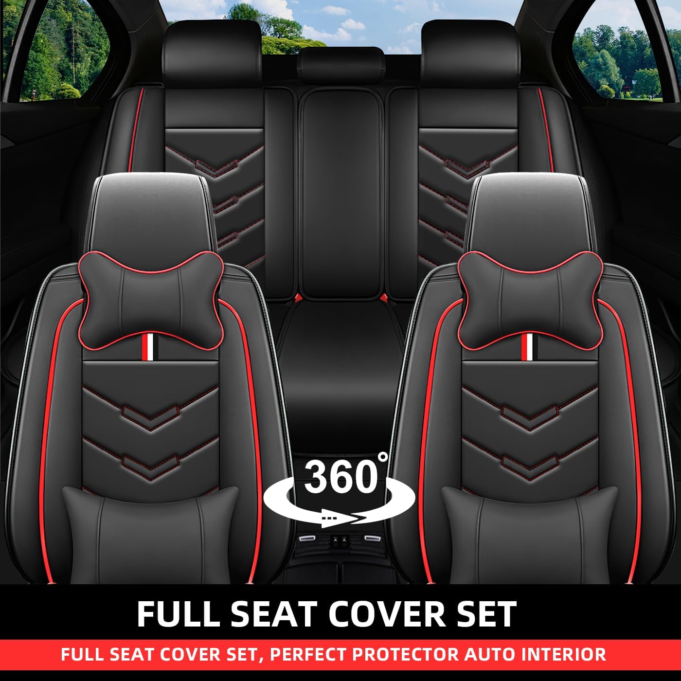 Leather Car Seat Cover Anti-Slip Fit for Toyota Corolla Hatchback 2019-2024,5 Seat Covers Waterproof Leatherette in Automotive Accessorie Full Set with Pillow Black Red