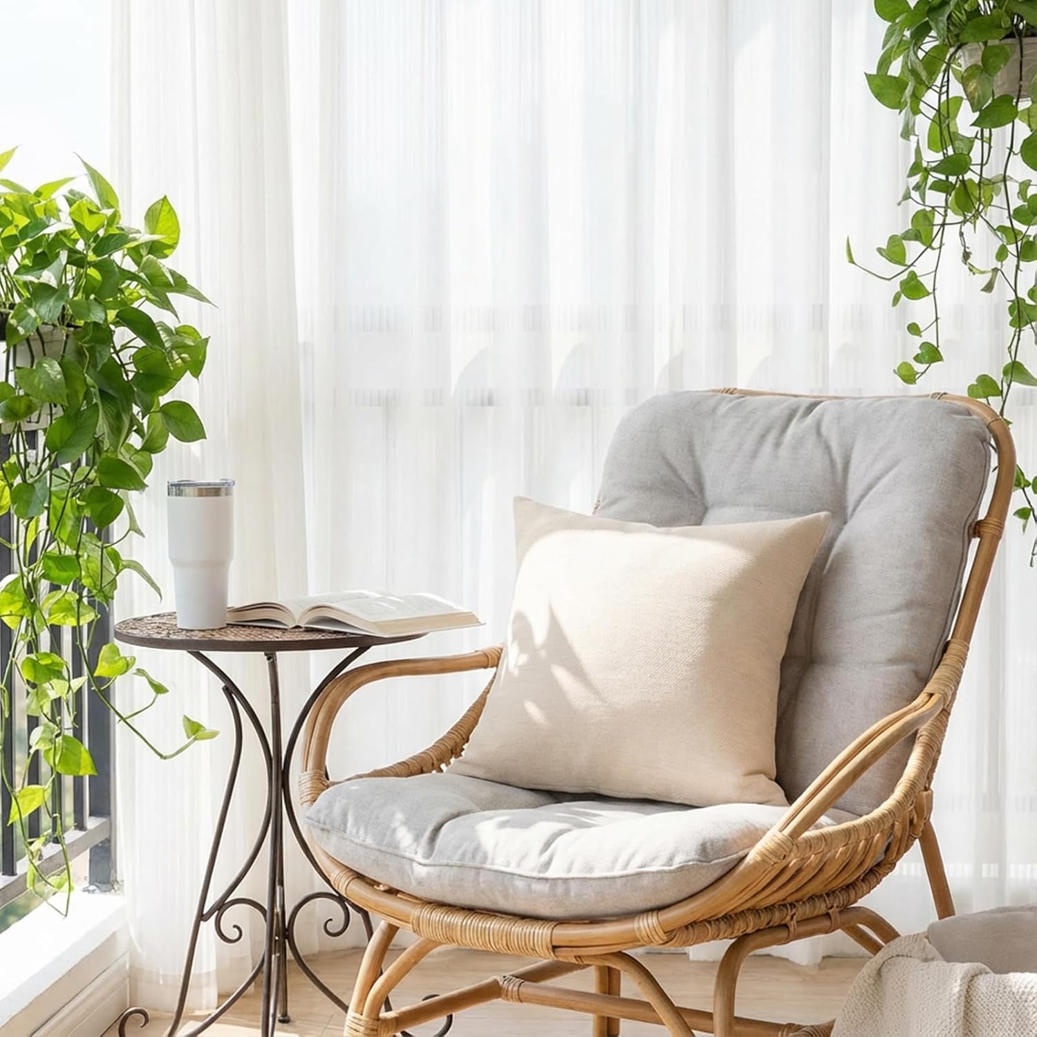 Set of 4 Khaki Throw Pillow Covers 24x24 Inch, Neutral Boho Farmhouse Aesthetic Decorative Pillow Cases for Couch, Sofa, Living Room & Bed, Soft Chenille Pillow Cases, Stylish Home Decor, 60x60 cm