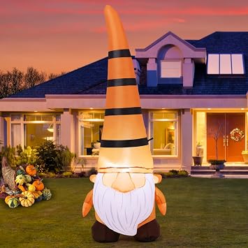 COMIN 5FT Thanksgiving Inflatables Gnome Blow Up Ourdoor Yard Decoration Built-in LEDs for Fall Garden Lawn Decor