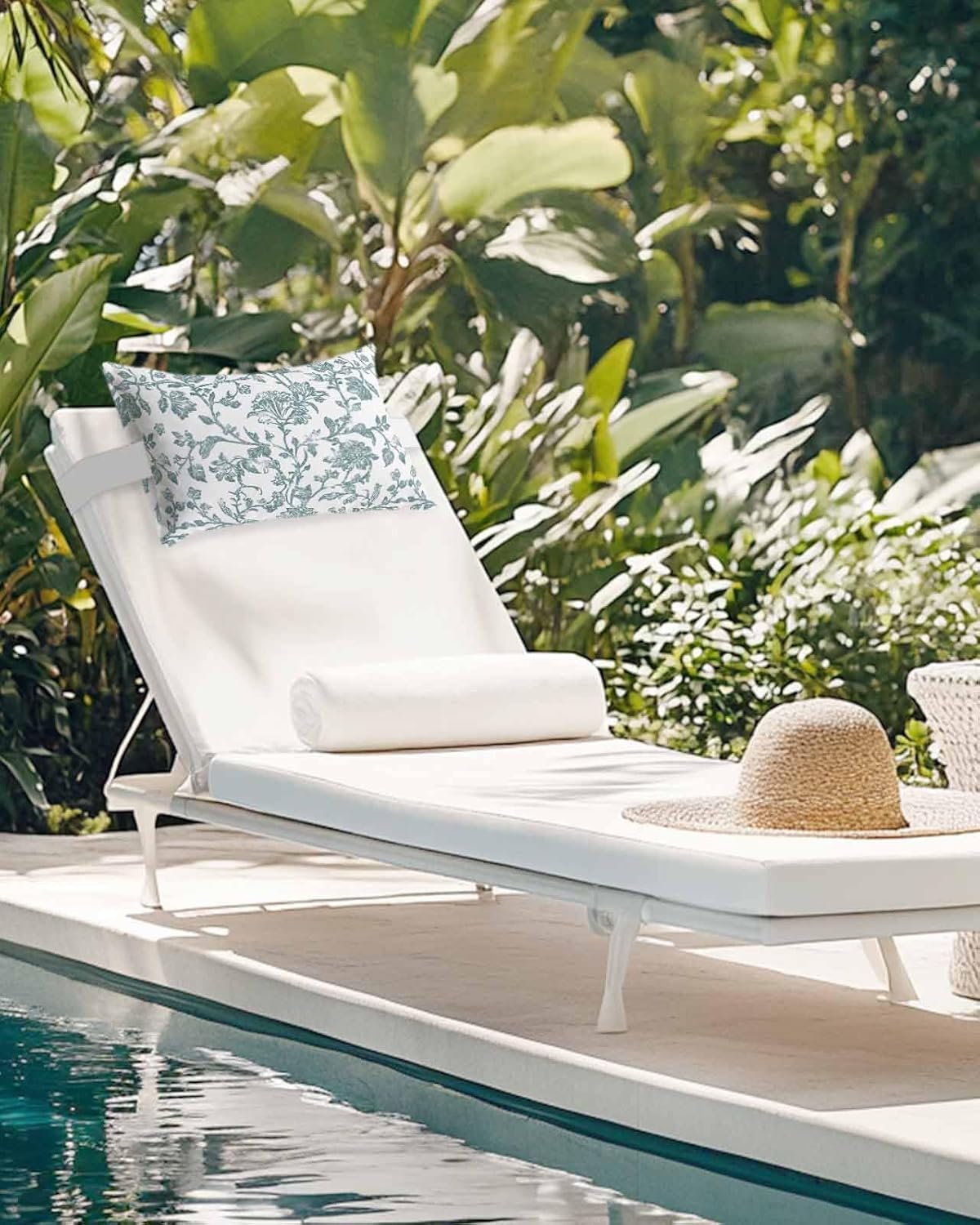 Teal Blue Green Outdoor Beach Pool Chaise Lounge Chair Throw Pillow Covers 12x20 with Insert and Adjustable Elastic Stripe Set of 1 Vintage Farmhouse Boho Flower Leaf Bed Lumbar Cushion Pillow Cases