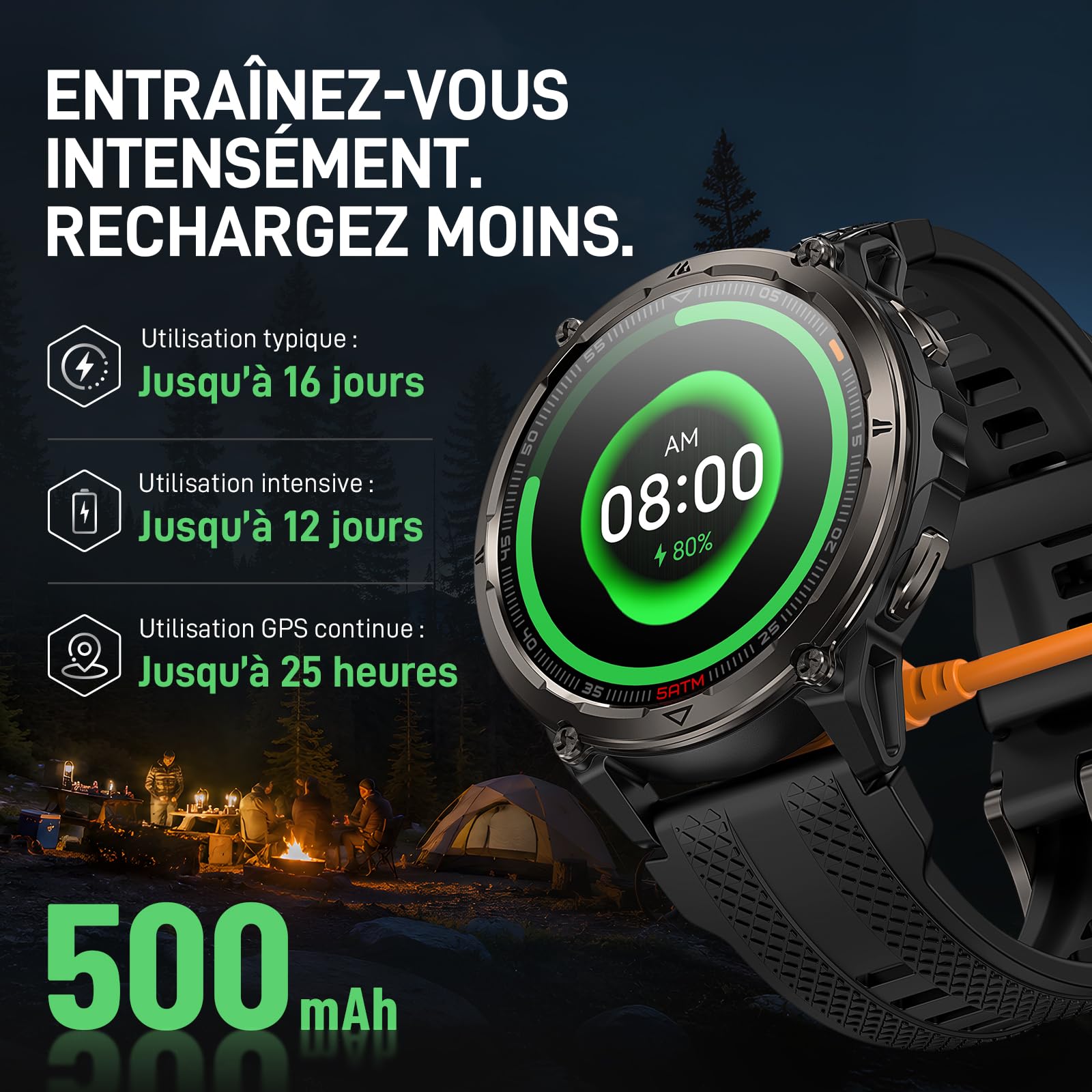 KOSPET ORB 2 Montre Connectée Homme, GPS, Lampe Torche LED et Talkie Walkie | Robuste, Militaire Lunette en Alliage, 1,43'' AMOLED, 5ATM/IP69, 500mAh, Moniteur de Fréquence Cardiaque/sommeil, Android/iOS