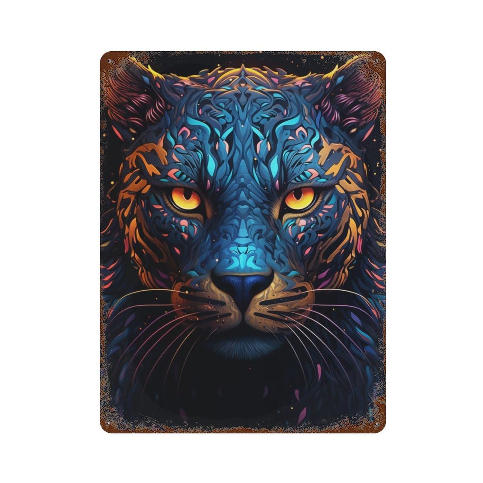 Colorful Tiger Portrait Artwork Decorative Tin Sign 15.7"x11.8", Old School Wall Decor for Garage, Pub Or Kitchen